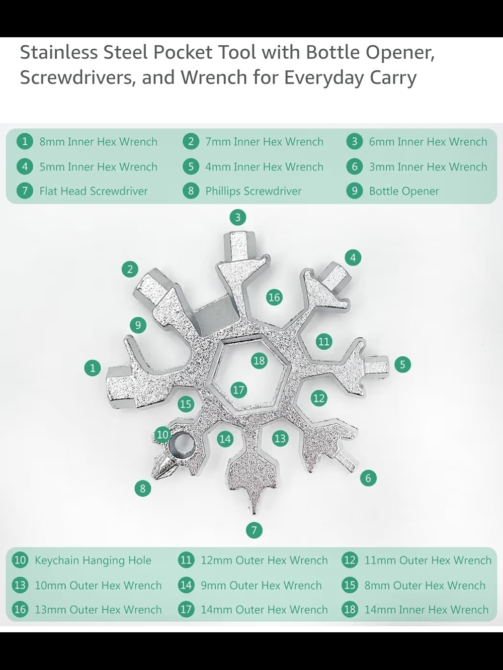 Snowflake Multi-Tool Keychain - Steel - Picture 3 of 3
